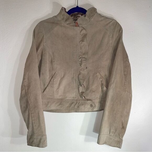 Dollhouse L Suede Leather Jacket Tan Ruffle Coat - Picture 1 of 10